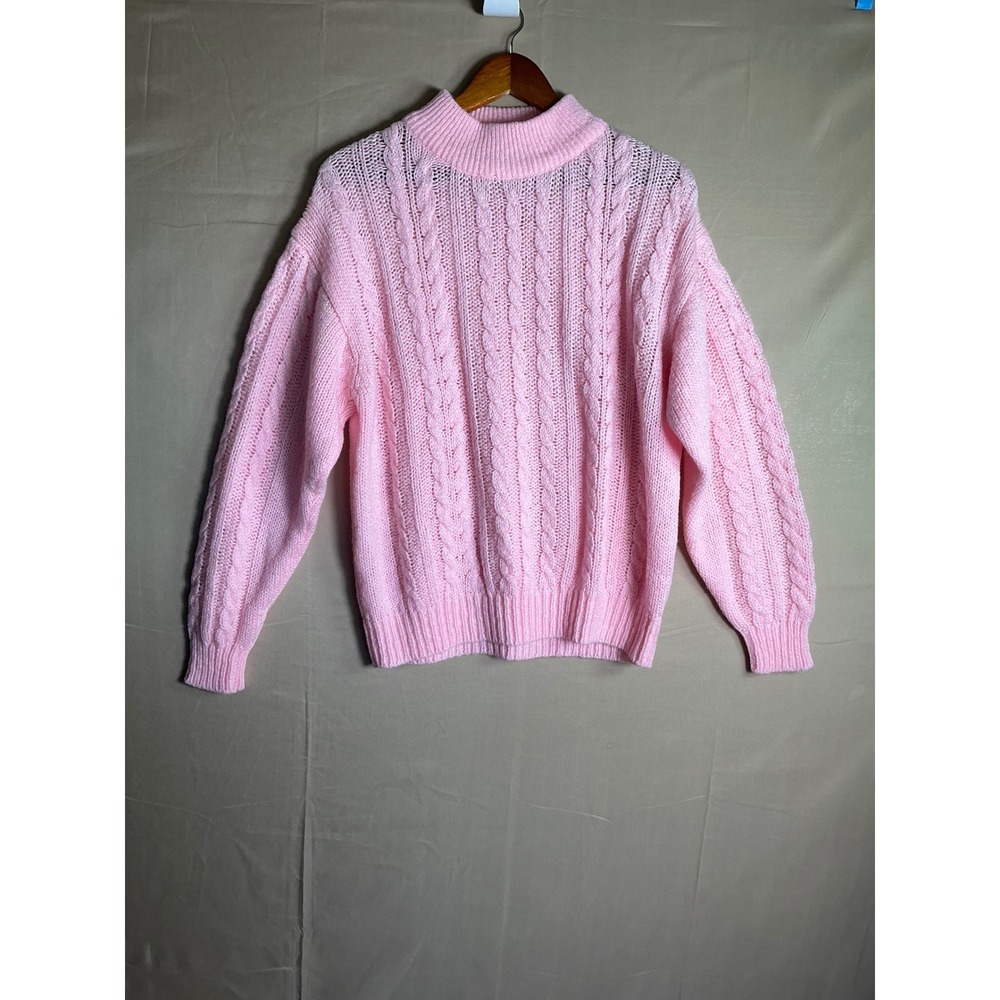 Sheridan Square Vintage Pink Cable‎ Knit Mock Neck Sweater Womens Large